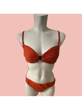 JETS Australia Orange Textured Bikini Set Size 8 Bandeau High Cut